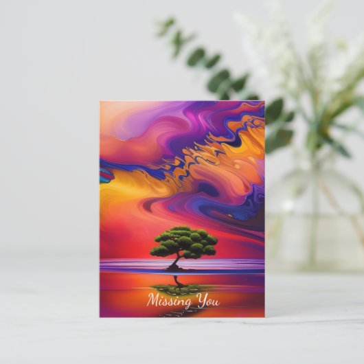 Lone Tree in Water Colorful sky Briefkaart (Staand voorkant)