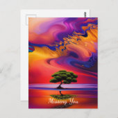 Lone Tree in Water Colorful sky Briefkaart (Voorkant / Achterkant)