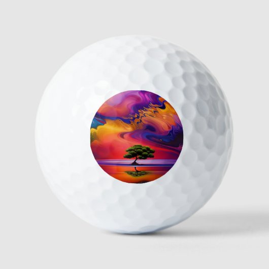 Lone Tree in Water Colorful sky Golfballen (Voorkant)