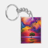 Lone Tree in Water Colorful sky Sleutelhanger (Voorkant Links)