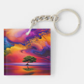 Lone Tree in Water Colorful sky Sleutelhanger (Achterkant)