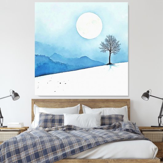 Lone Tree: Serene Full Moon Silence Art Canvas Afdruk (Insitu (Slaapkamer))