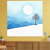 Lone Tree: Serene Full Moon Silence Art Canvas Afdruk (Insitu (Woonkamer))
