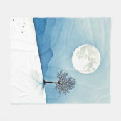 Lone Tree: Serene Full Moon Silence Art Fleece Deken (Voorkant (Horizontaal))