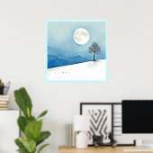 Lone Tree: Serene Full Moon Silence Art Poster (Thuiskantoor)