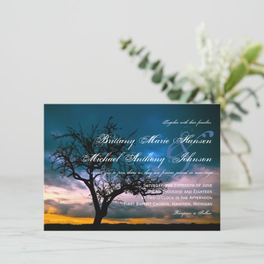 Lone Tree Sunset Country Wedding Invitations Kaart (Staand voorkant)