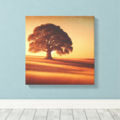 Lone Tree Under Vintage Sunset in Field Canvas (Insitu (Houten vloer))