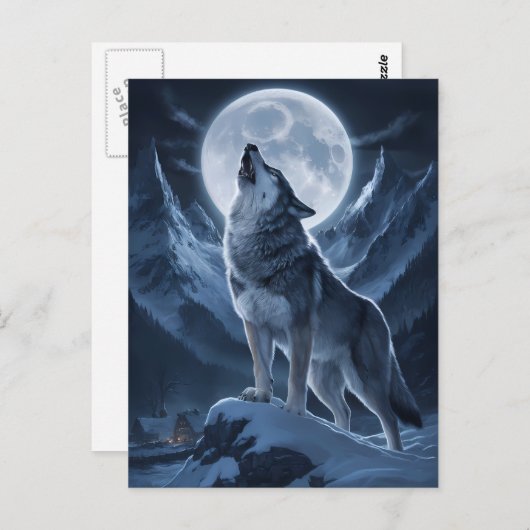 Lone Wolf domineert Snowy Summit Briefkaart (Voorkant / Achterkant)