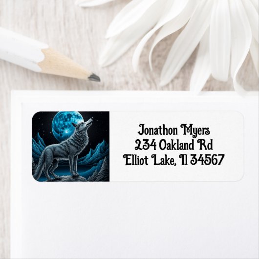 Lone Wolf en Full Moon Zwart en Blauw Etiket (Insitu)