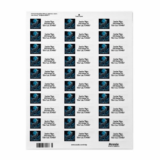 Lone Wolf en Full Moon Zwart en Blauw Etiket (Full Sheet)