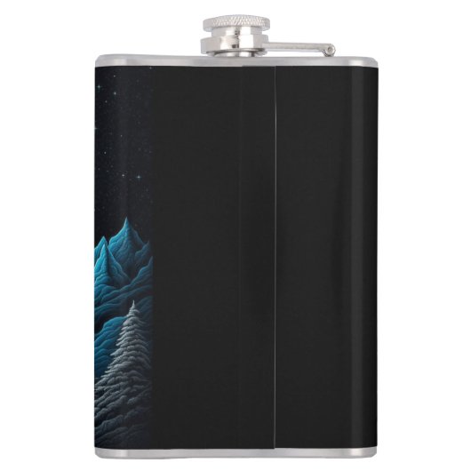 Lone Wolf en Full Moon Zwart en Blauw Heupfles (Achterkant)