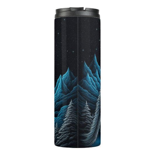 Lone Wolf en Full Moon Zwart en Blauw Thermosbeker (Achterkant)