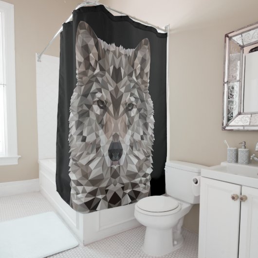 Lone Wolf geometrisch portret Douchegordijn (In situ)