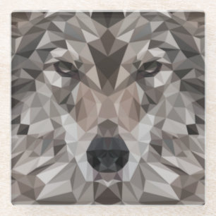 Lone Wolf geometrisch portret Glazen Onderzetter