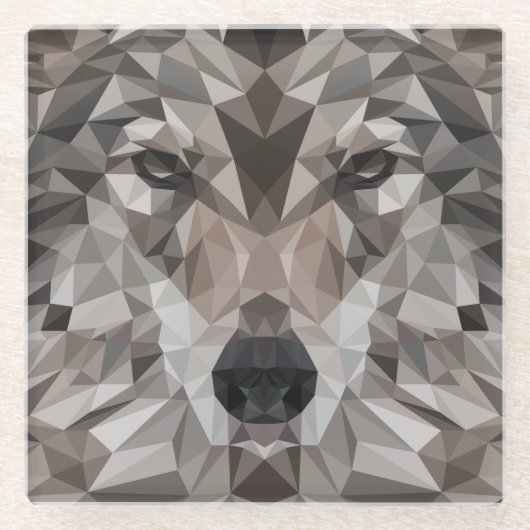 Lone Wolf geometrisch portret Glazen Onderzetter (Voorkant)