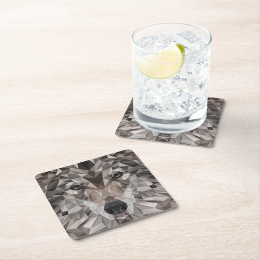 Lone Wolf geometrisch portret Kartonnen Onderzetters (Insitu)