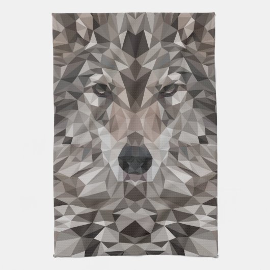 Lone Wolf geometrisch portret Theedoek (Verticaal)