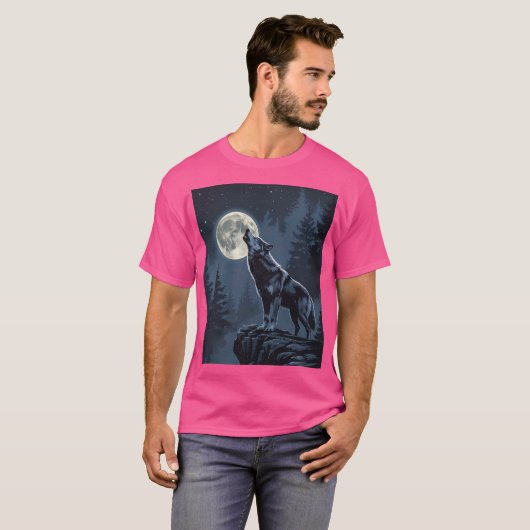 Lone Wolf Howling at the Moon Night Forest Art T-shirt (Voorkant volledig)