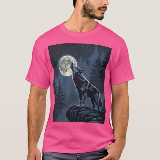 Lone Wolf Howling at the Moon Night Forest Art T-shirt (Voorkant)