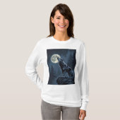 Lone Wolf Howling at the Moon Night Forest Art T-shirt (Voorkant volledig)