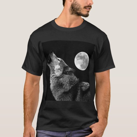 Lone Wolf Howling bij Moon T-shirt (Voorkant)