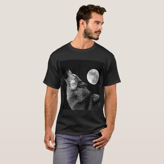 Lone Wolf Howling bij Moon T-shirt (Voorkant volledig)