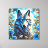 Lone Wolf in de Betoverde Blauwe Rozen Tuin Canvas Afdruk (Voorkant)