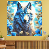 Lone Wolf in de Betoverde Blauwe Rozen Tuin Canvas Afdruk (Insitu (Woonkamer))