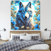 Lone Wolf in de Betoverde Blauwe Rozen Tuin Canvas Afdruk (Insitu (Slaapkamer))