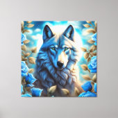 Lone Wolf in de Betoverde Blauwe Rozen Tuin Canvas Afdruk (Voorkant)