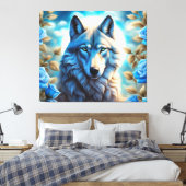 Lone Wolf in de Betoverde Blauwe Rozen Tuin Canvas Afdruk (Insitu (Slaapkamer))