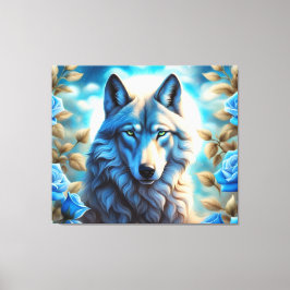 Lone Wolf in de Betoverde Blauwe Rozen Tuin Canvas Afdruk