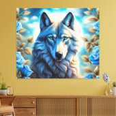 Lone Wolf in de Betoverde Blauwe Rozen Tuin Canvas Afdruk (Insitu (Woonkamer))