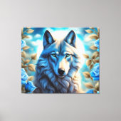 Lone Wolf in de Betoverde Blauwe Rozen Tuin Canvas Afdruk (Voorkant)
