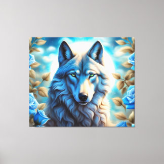 Lone Wolf in de Betoverde Blauwe Rozen Tuin Canvas Afdruk