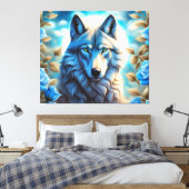 Lone Wolf in de Betoverde Blauwe Rozen Tuin Canvas Afdruk (Insitu (Slaapkamer))