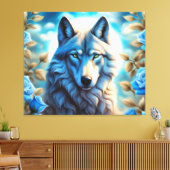 Lone Wolf in de Betoverde Blauwe Rozen Tuin Canvas Afdruk (Insitu (Woonkamer))