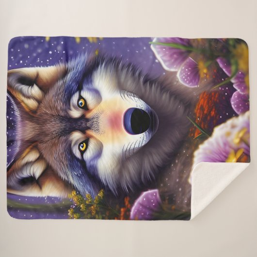 Lone Wolf in de nacht Sherpa Deken (Voorkant (horizontaal))