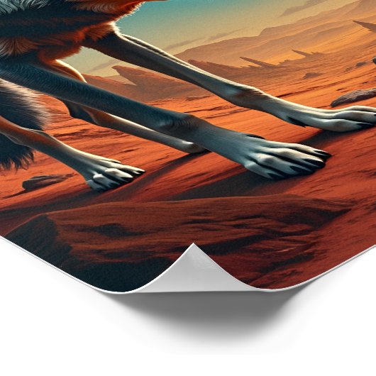 Lone Wolf in de woestijn van Mars Poster (Hoek)