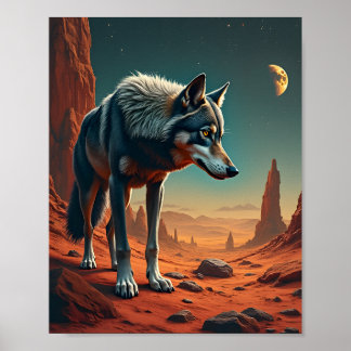 Lone Wolf in de woestijn van Mars Poster