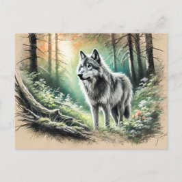 Lone Wolf in Forest with Sunshine Briefkaart