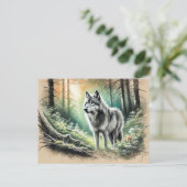 Lone Wolf in Forest with Sunshine Briefkaart (Staand voorkant)