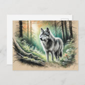 Lone Wolf in Forest with Sunshine Briefkaart (Voorkant / Achterkant)