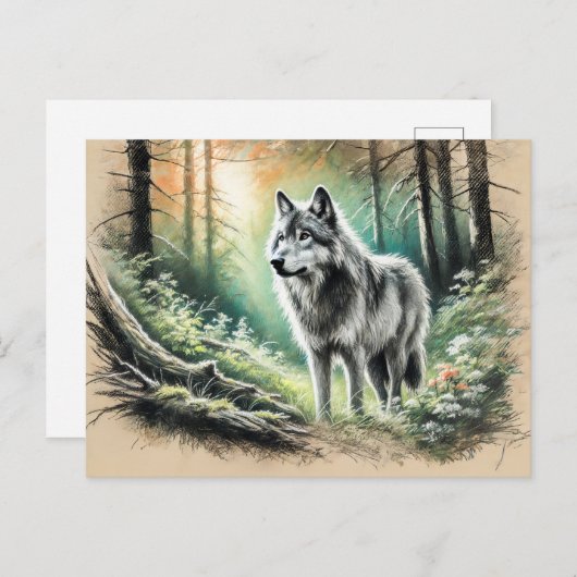 Lone Wolf in Forest with Sunshine Briefkaart (Voorkant / Achterkant)