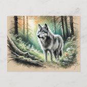 Lone Wolf in Forest with Sunshine Briefkaart (Voorkant)