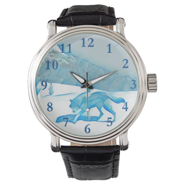 Lone Wolf in WInter Horloge (Voorkant)