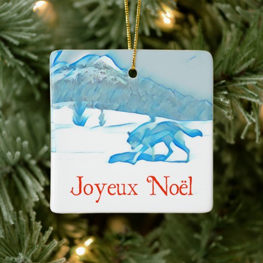 Lone Wolf in Winter - Joyeux Noël Keramisch Ornament (Boom)