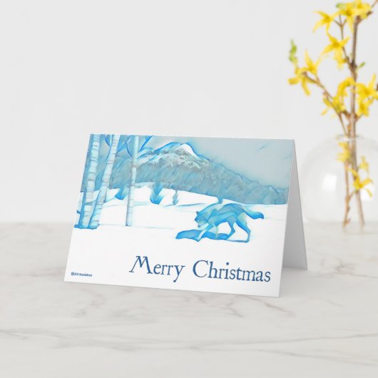 Lone Wolf in WInter - Kerstmis Kaart (Gele Bloem)