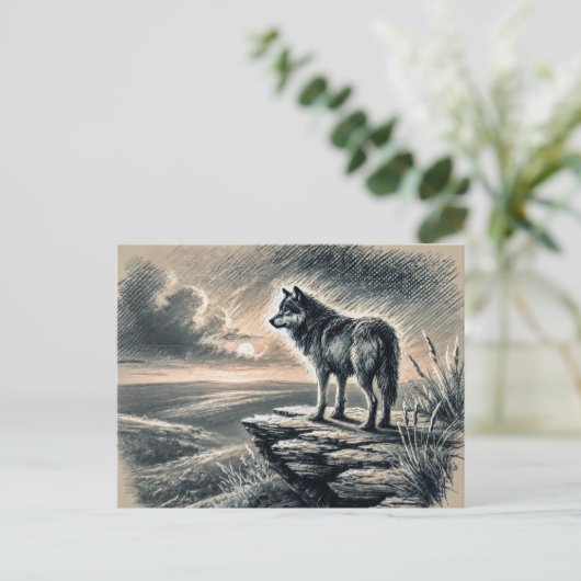 Lone Wolf on Cliff Looking into Distance Briefkaart (Staand voorkant)