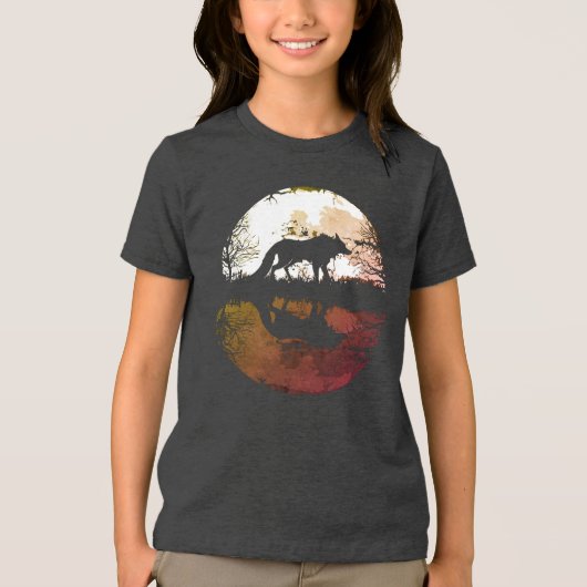 Lone Wolf onder de volle maan Tri-Blend Shirt (Voorkant)